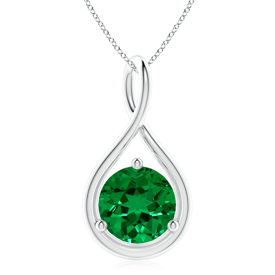 10mm Labgrown Lab-Grown Solitaire Round Emerald Infinity Twist Pendant in 18K White Gold 