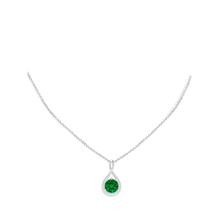 10mm Labgrown Lab-Grown Solitaire Round Emerald Infinity Twist Pendant in 18K White Gold pen