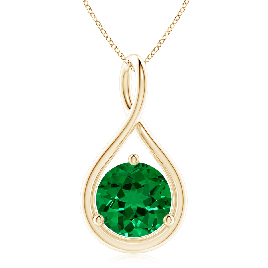 10mm Labgrown Lab-Grown Solitaire Round Emerald Infinity Twist Pendant in 18K Yellow Gold 