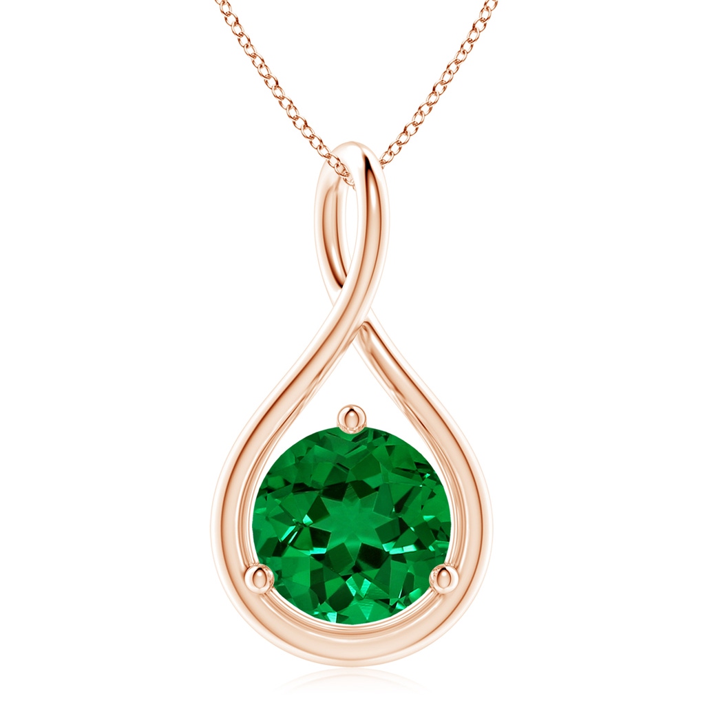 10mm Labgrown Lab-Grown Solitaire Round Emerald Infinity Twist Pendant in Rose Gold