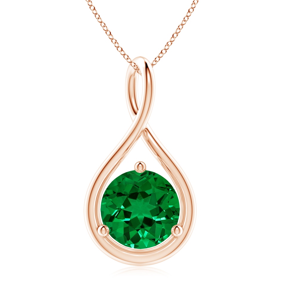 10mm Labgrown Lab-Grown Solitaire Round Emerald Infinity Twist Pendant in Rose Gold 