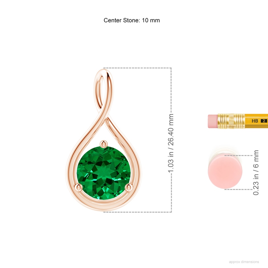 10mm Labgrown Lab-Grown Solitaire Round Emerald Infinity Twist Pendant in Rose Gold ruler