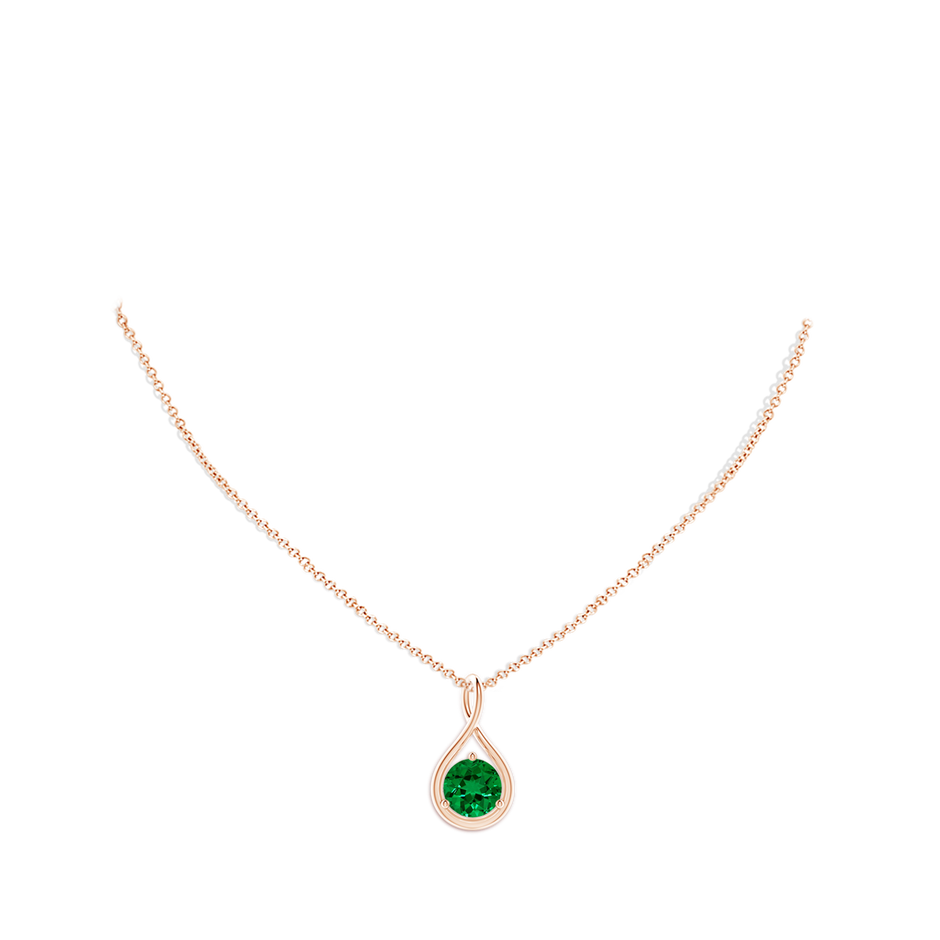 10mm Labgrown Lab-Grown Solitaire Round Emerald Infinity Twist Pendant in Rose Gold pen