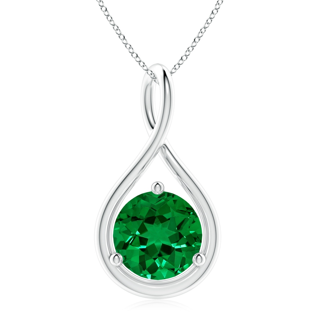 10mm Labgrown Lab-Grown Solitaire Round Emerald Infinity Twist Pendant in S999 Silver