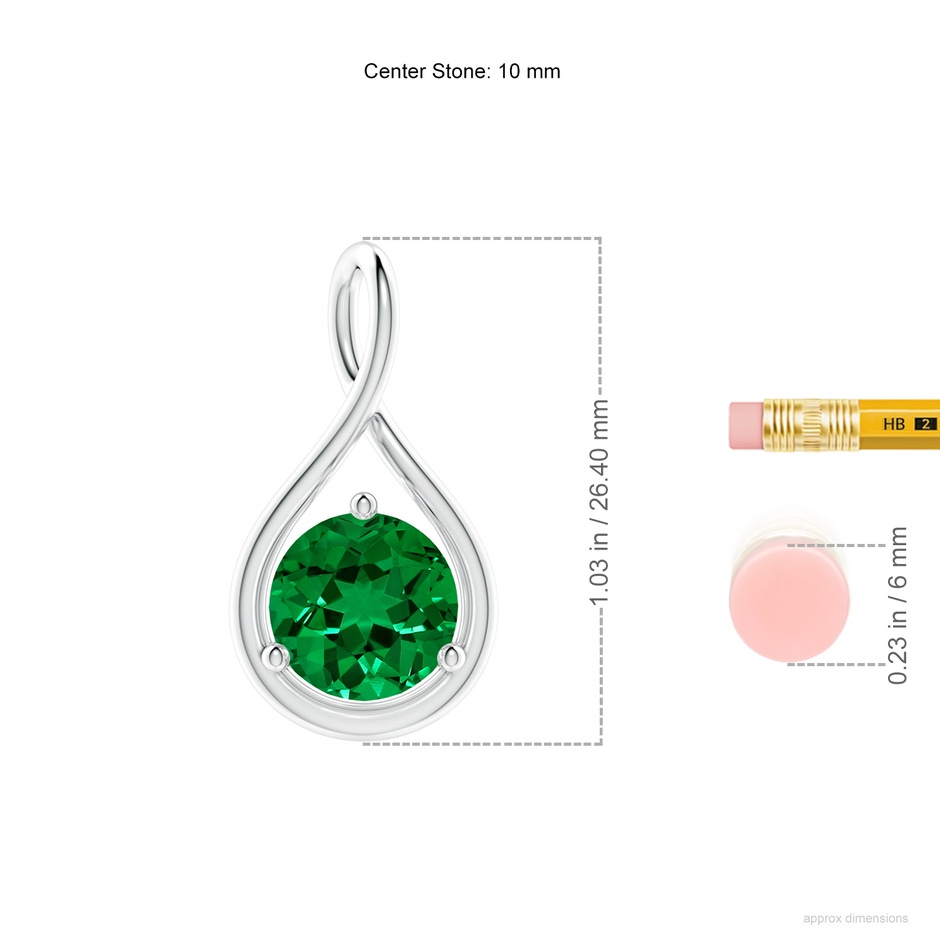 10mm Labgrown Lab-Grown Solitaire Round Emerald Infinity Twist Pendant in White Gold ruler