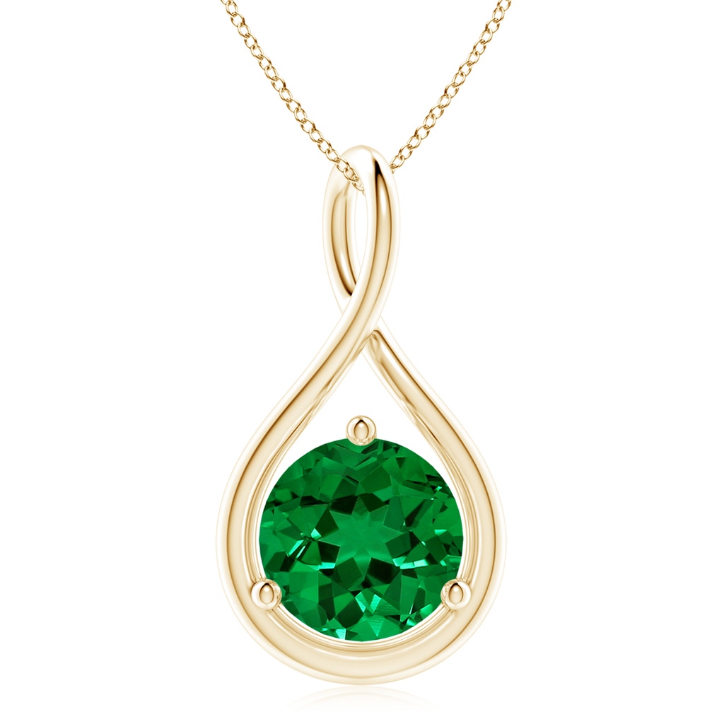 10mm Labgrown Lab-Grown Solitaire Round Emerald Infinity Twist Pendant in Yellow Gold