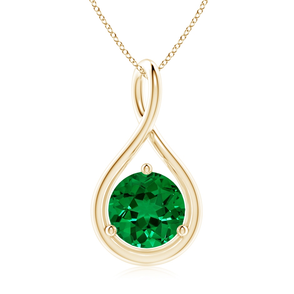 8mm Labgrown Lab-Grown Solitaire Round Emerald Infinity Twist Pendant in 9K Yellow Gold 