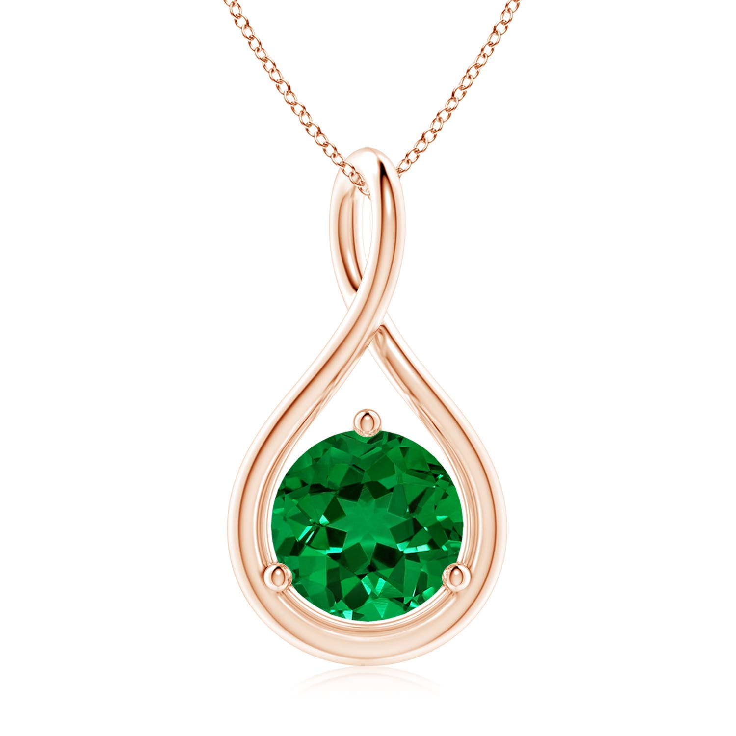 8mm Labgrown Lab-Grown Solitaire Round Emerald Infinity Twist Pendant in Rose Gold