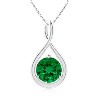 8mm Labgrown Lab-Grown Solitaire Round Emerald Infinity Twist Pendant in S999 Silver