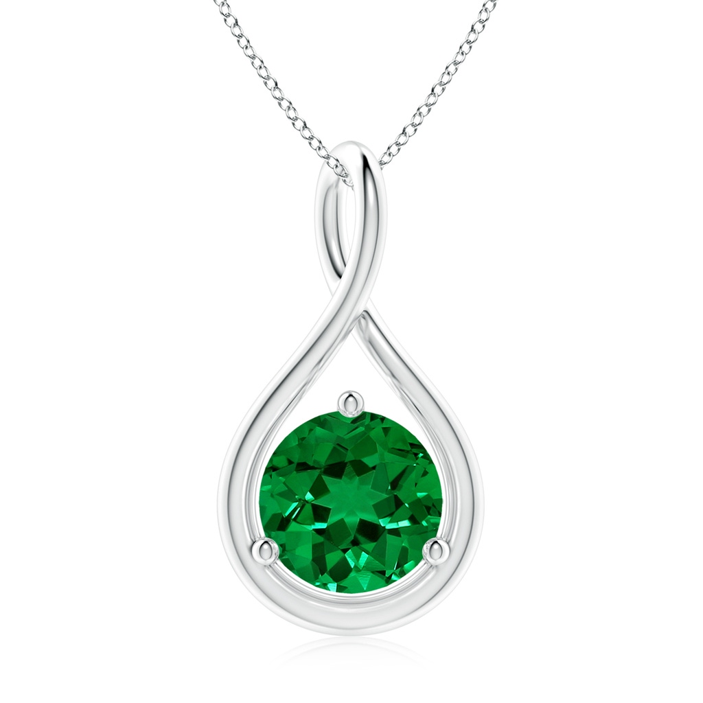 8mm Labgrown Lab-Grown Solitaire Round Emerald Infinity Twist Pendant in White Gold