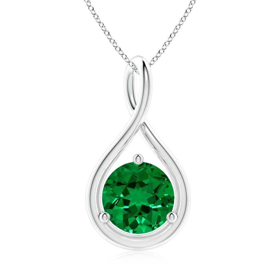 8mm Labgrown Lab-Grown Solitaire Round Emerald Infinity Twist Pendant in White Gold 