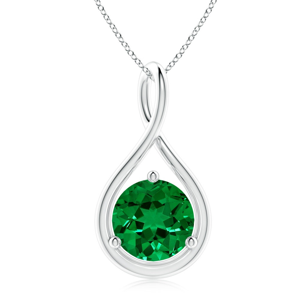 9mm Labgrown Lab-Grown Solitaire Round Emerald Infinity Twist Pendant in S999 Silver