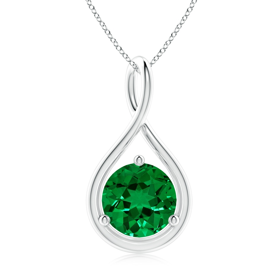 9mm Labgrown Lab-Grown Solitaire Round Emerald Infinity Twist Pendant in White Gold 