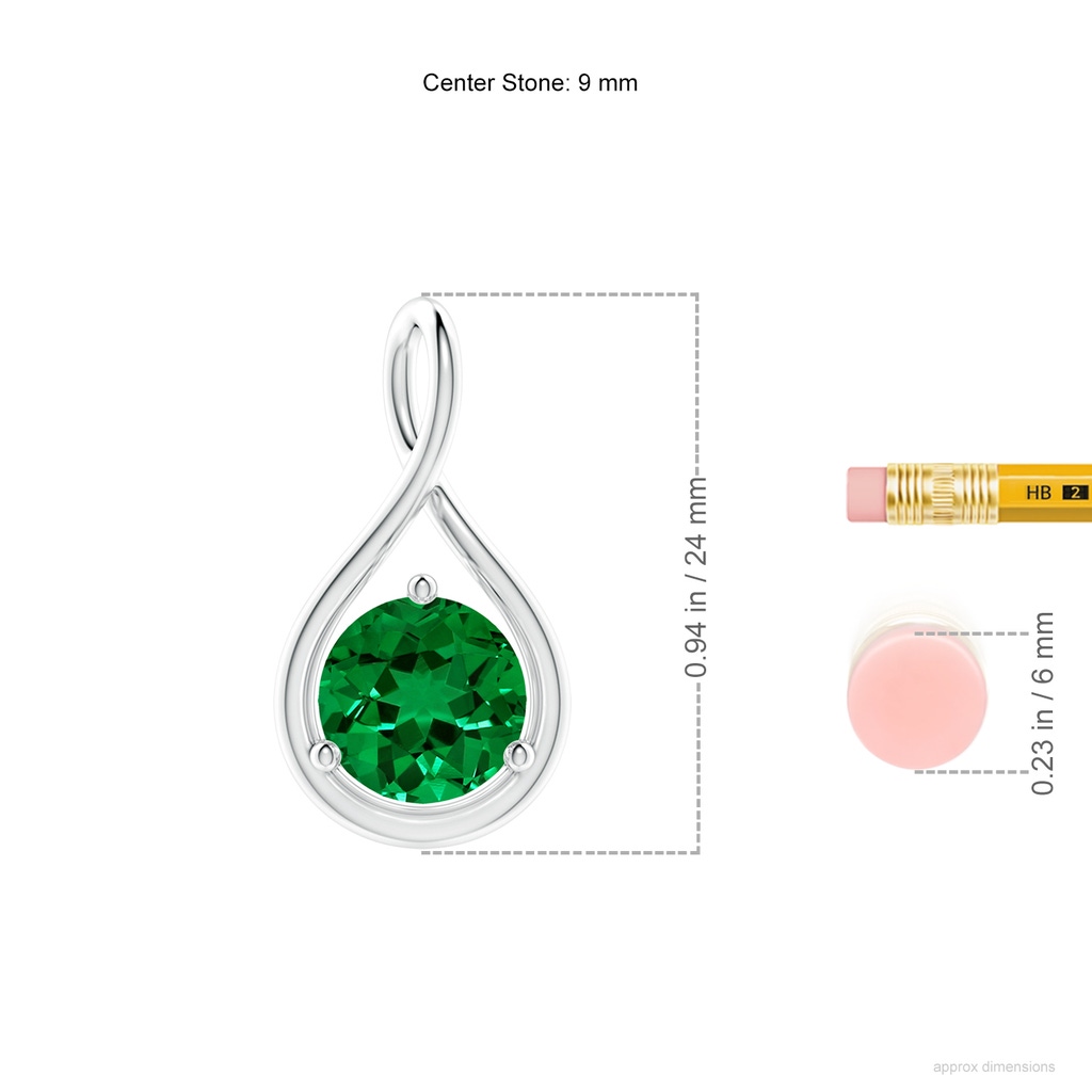 9mm Labgrown Lab-Grown Solitaire Round Emerald Infinity Twist Pendant in White Gold ruler