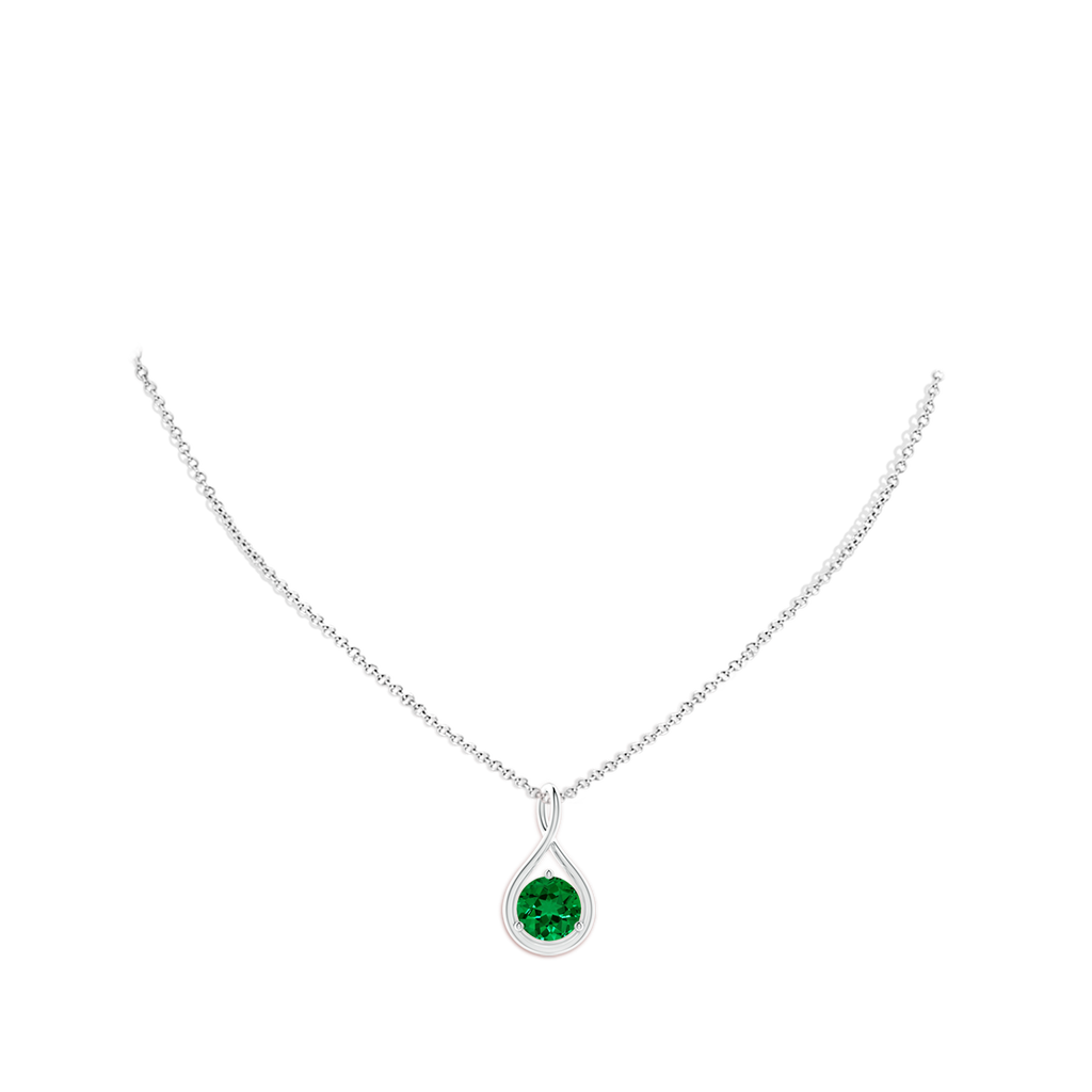9mm Labgrown Lab-Grown Solitaire Round Emerald Infinity Twist Pendant in White Gold pen