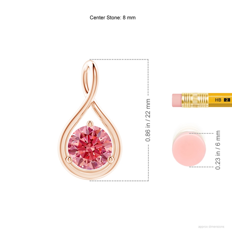 8mm Labgrown Solitaire Round Lab-Grown Fancy Intense Pink Diamond Infinity Twist Pendant in Rose Gold ruler