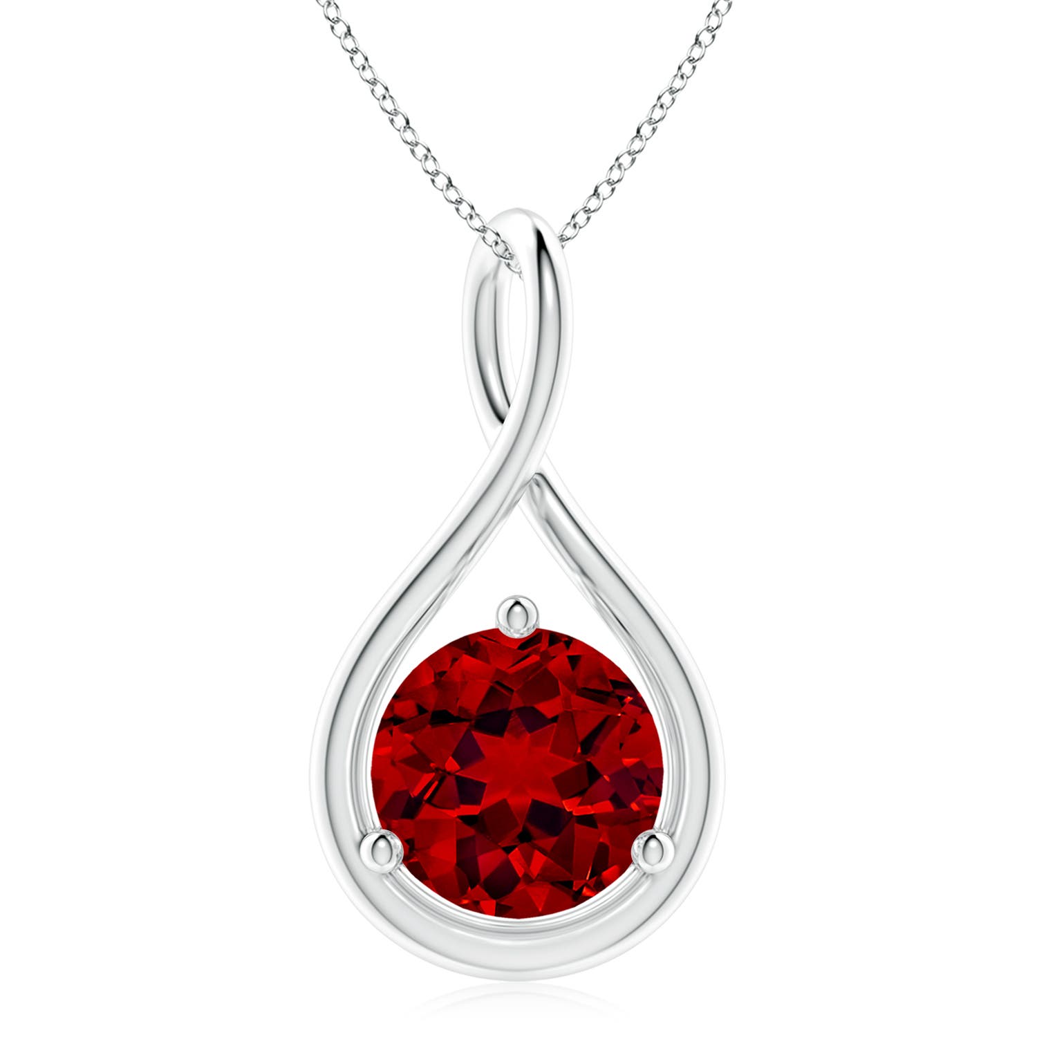 10mm Labgrown Lab-Grown Solitaire Round Ruby Infinity Twist Pendant in 18K White Gold