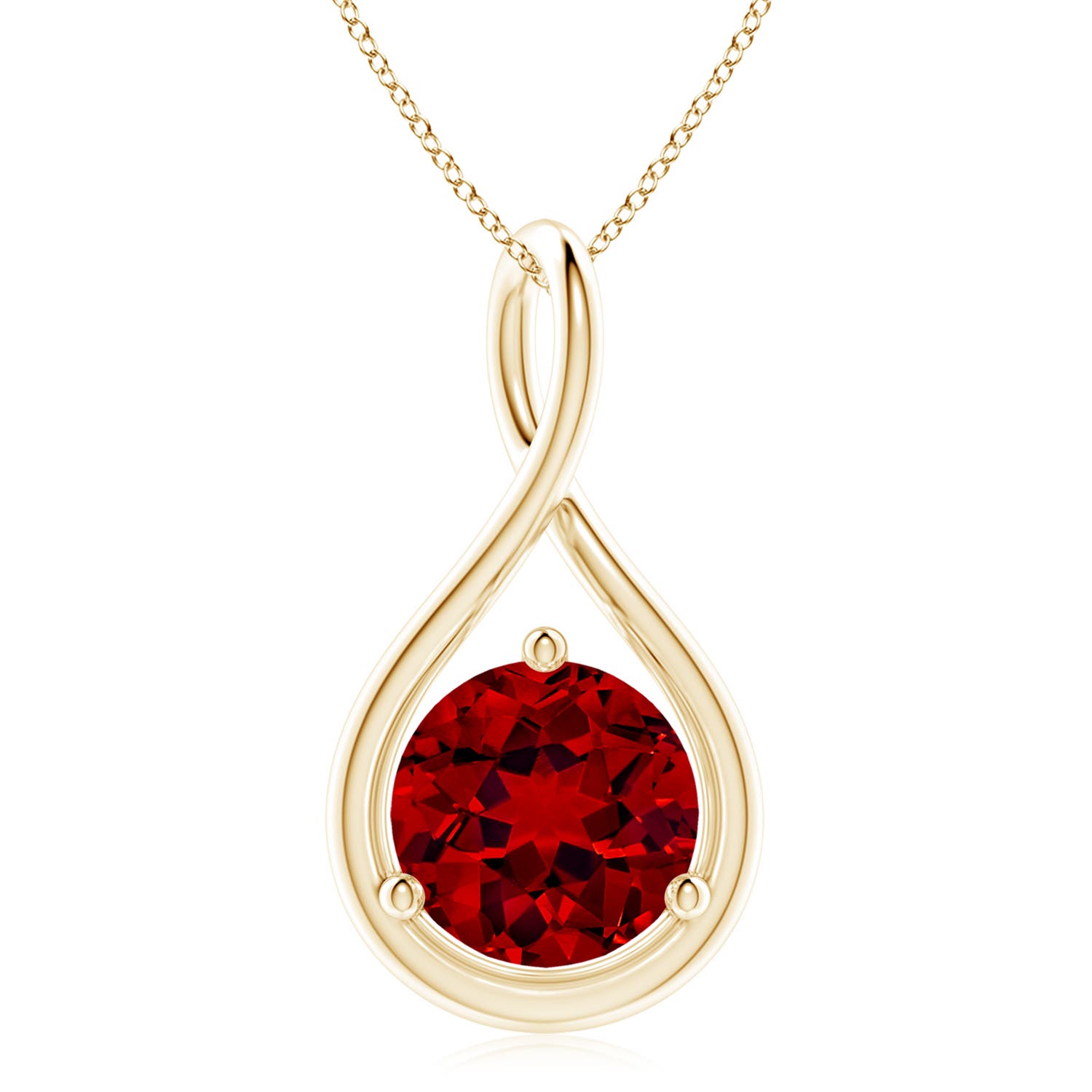 10mm Labgrown Lab-Grown Solitaire Round Ruby Infinity Twist Pendant in 18CT Yellow Gold