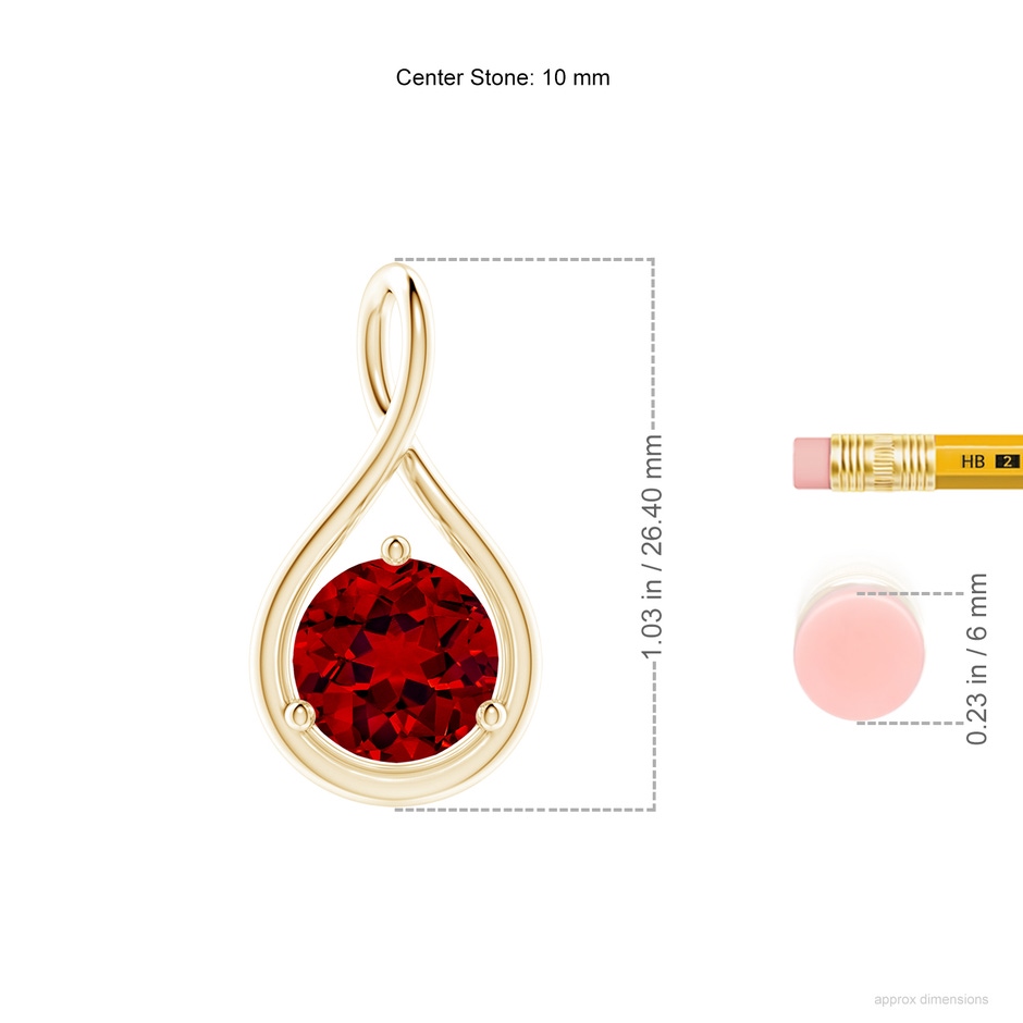 10mm Labgrown Lab-Grown Solitaire Round Ruby Infinity Twist Pendant in 18K Yellow Gold ruler