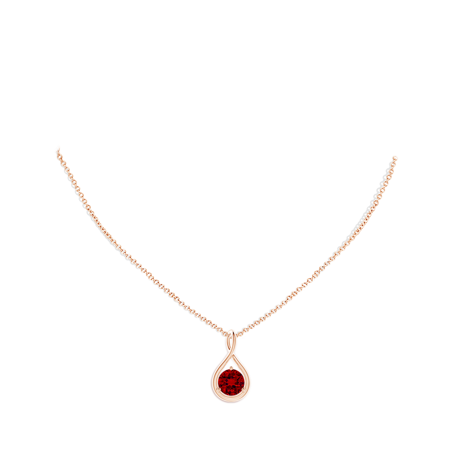 8mm Labgrown Lab-Grown Solitaire Round Ruby Infinity Twist Pendant in Rose Gold pen