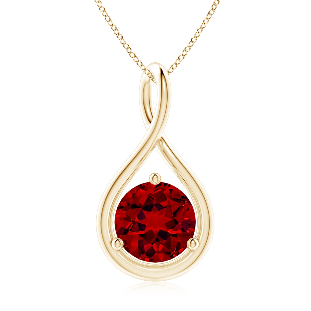 8mm Labgrown Lab-Grown Solitaire Round Ruby Infinity Twist Pendant in Yellow Gold