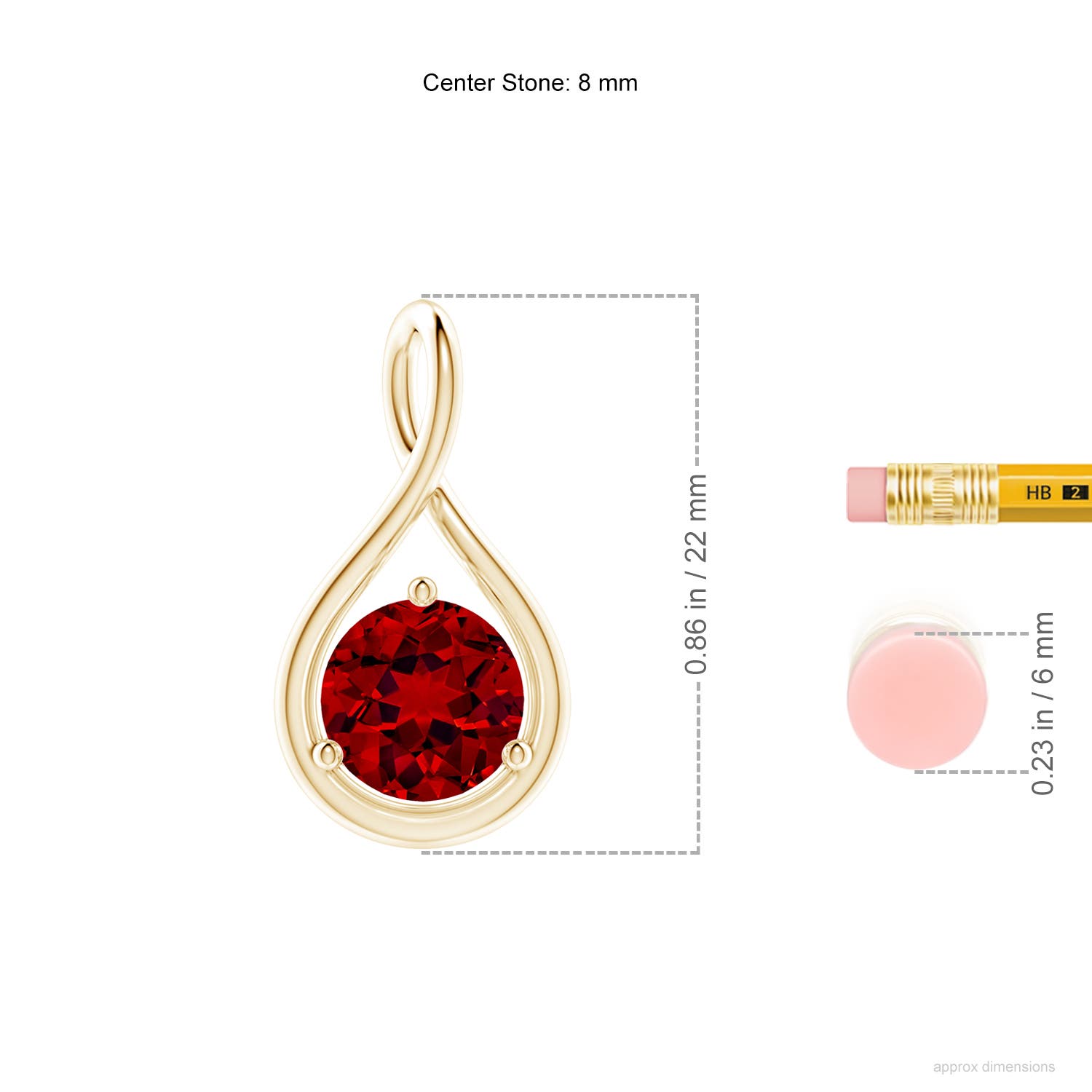 8mm Labgrown Lab-Grown Solitaire Round Ruby Infinity Twist Pendant in Yellow Gold - ruler