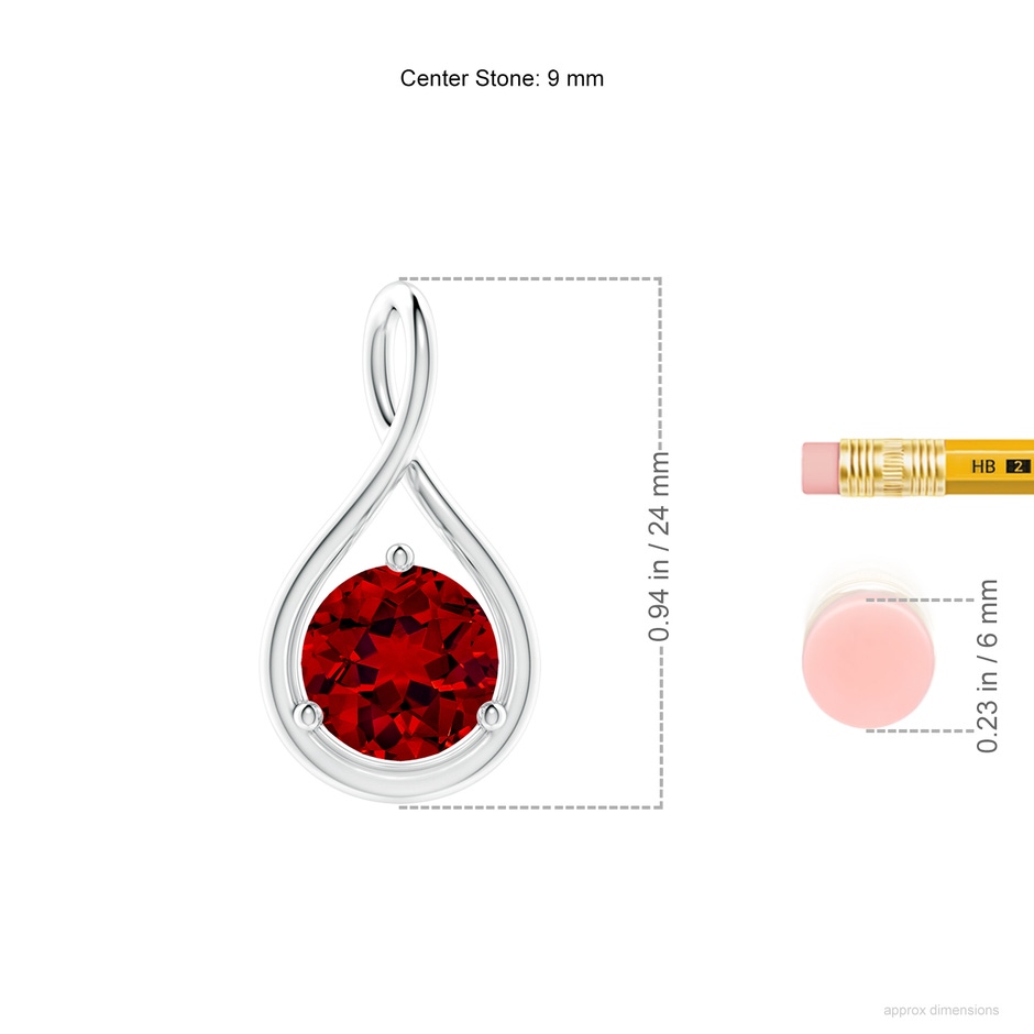 9mm Labgrown Lab-Grown Solitaire Round Ruby Infinity Twist Pendant in White Gold ruler