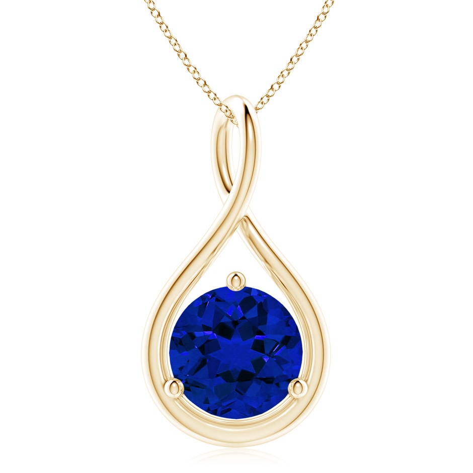 10mm Labgrown Lab-Grown Solitaire Round Sapphire Infinity Twist Pendant in 18K Yellow Gold 