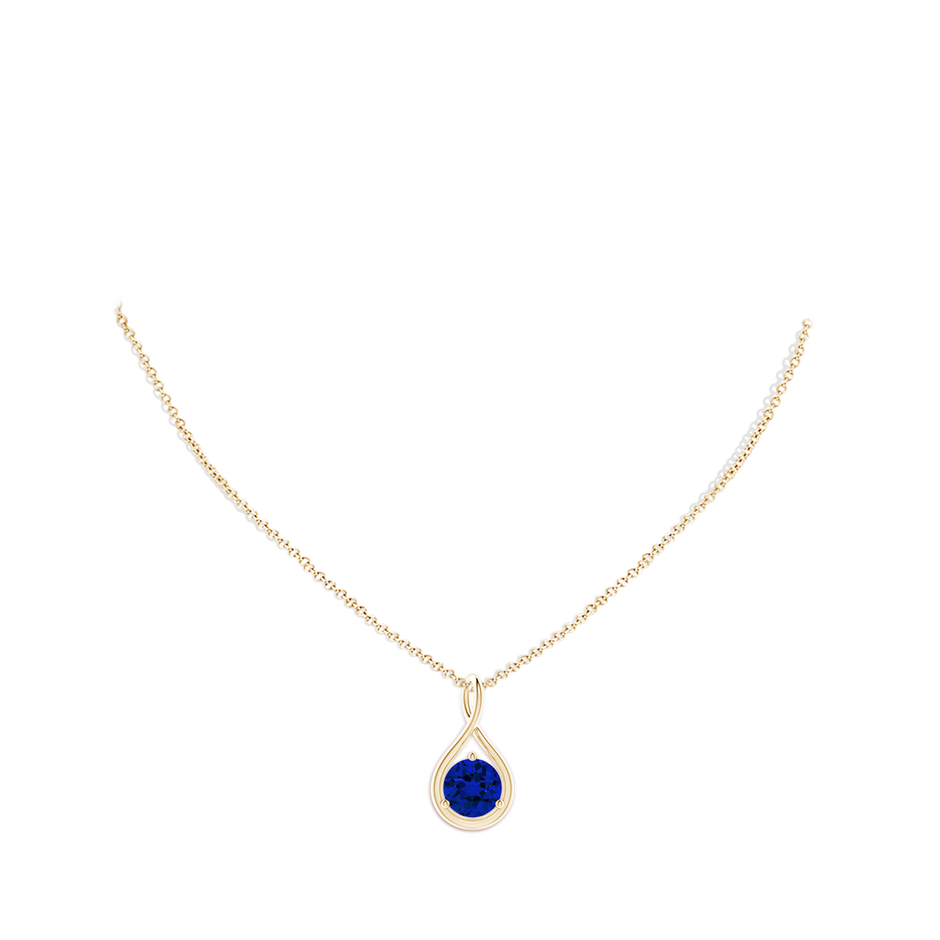 10mm Labgrown Lab-Grown Solitaire Round Sapphire Infinity Twist Pendant in 18K Yellow Gold pen