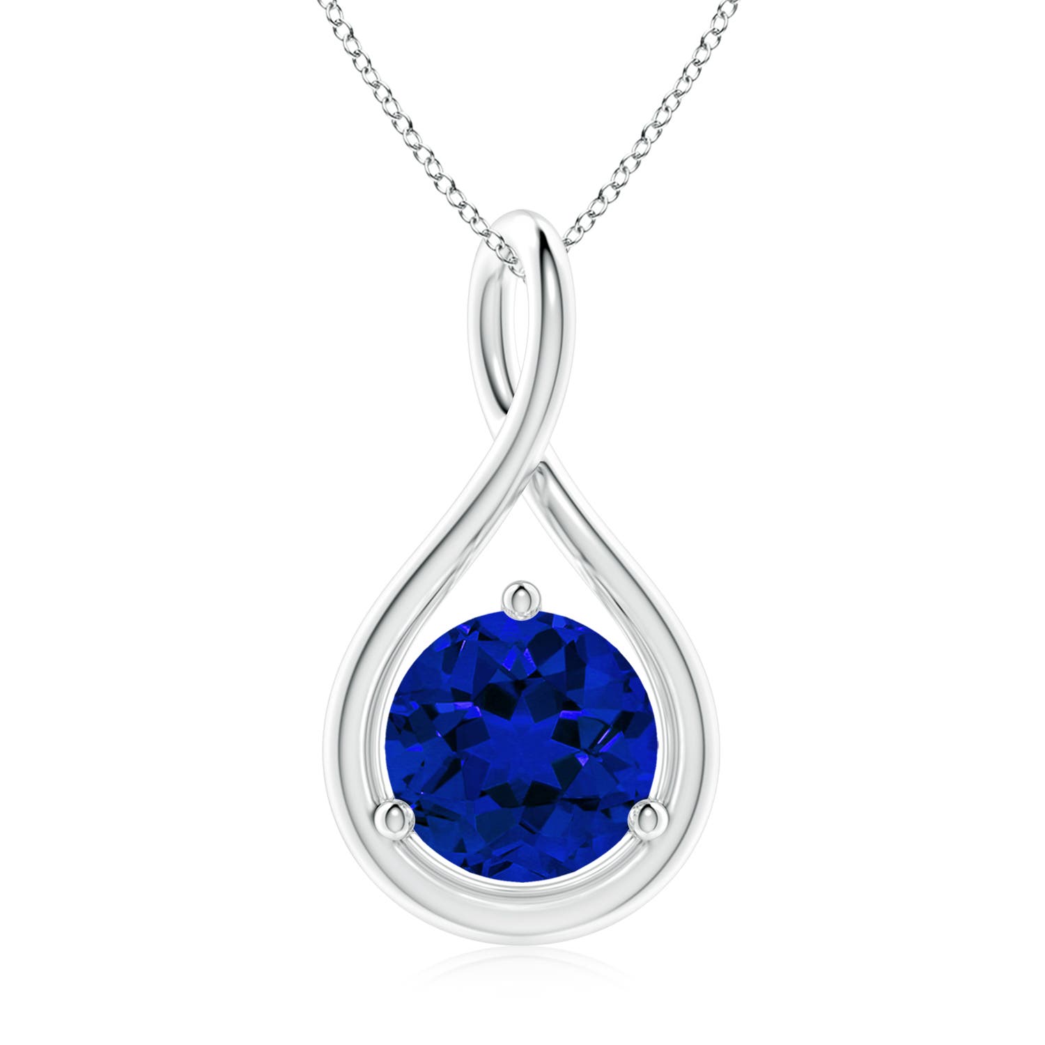 8mm Labgrown Lab-Grown Solitaire Round Sapphire Infinity Twist Pendant in 18K White Gold
