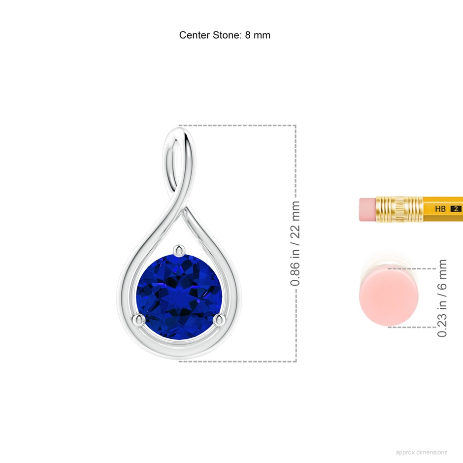8mm Labgrown Lab-Grown Solitaire Round Sapphire Infinity Twist Pendant in P950 Platinum ruler