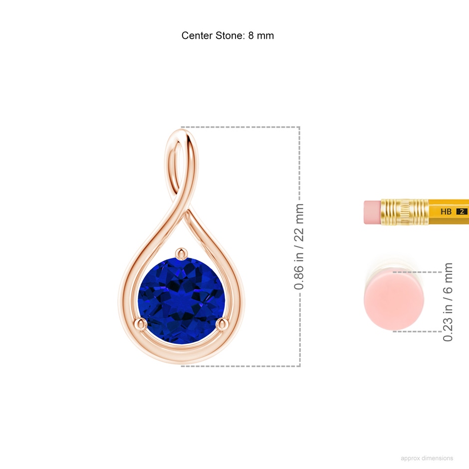 8mm Labgrown Lab-Grown Solitaire Round Sapphire Infinity Twist Pendant in Rose Gold ruler