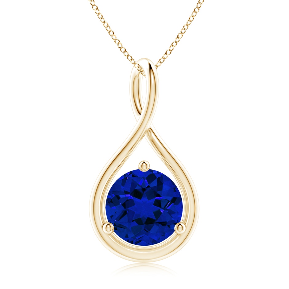 9mm Labgrown Lab-Grown Solitaire Round Sapphire Infinity Twist Pendant in Yellow Gold 