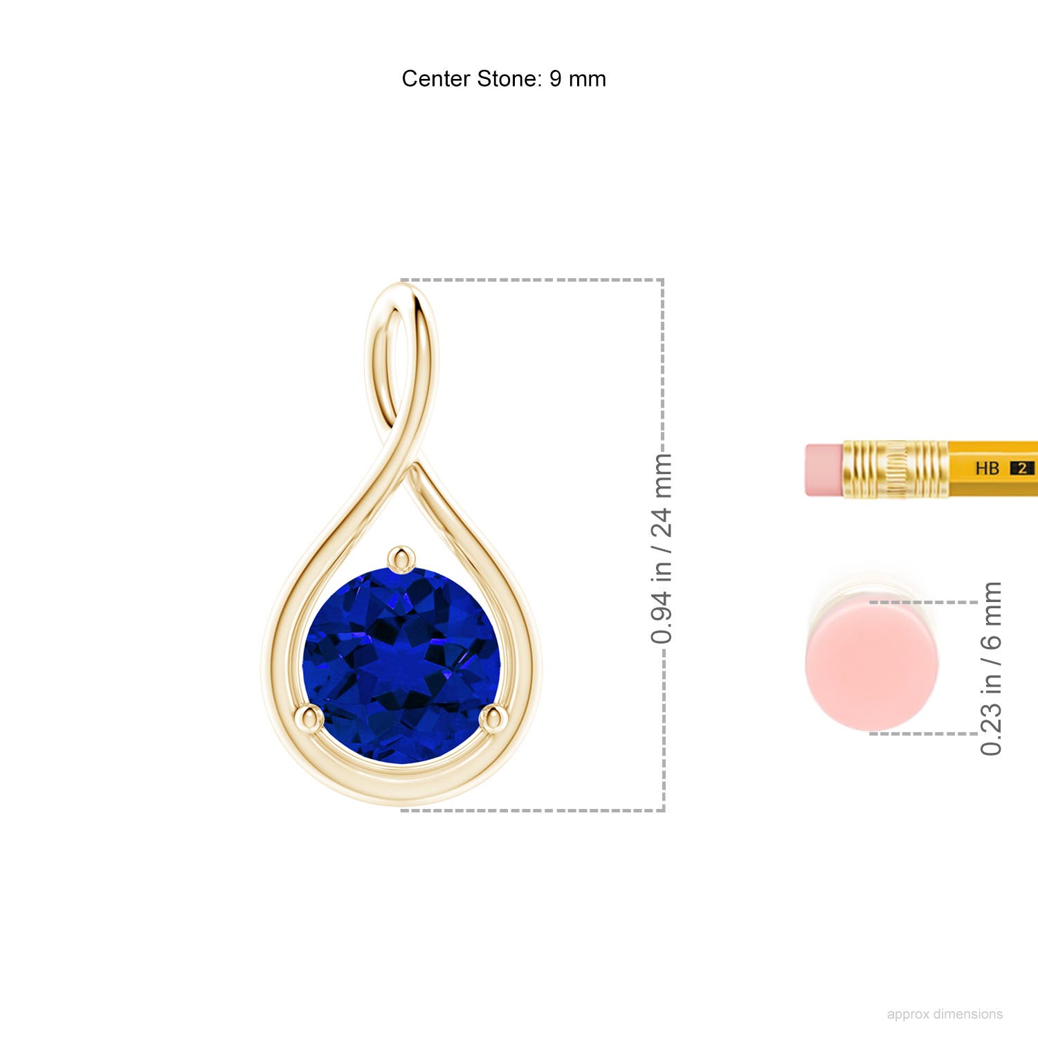 9mm Labgrown Lab-Grown Solitaire Round Sapphire Infinity Twist Pendant in Yellow Gold - ruler
