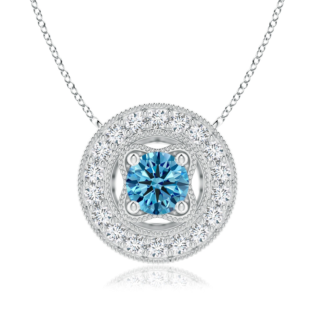 6.4mm Labgrown Vintage Style Lab-Grown Fancy Intense Blue Diamond Halo Pendant with Milgrain Detailing in P950 Platinum