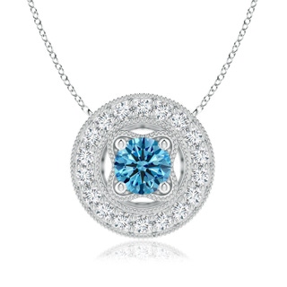 6.4mm Labgrown Vintage Style Lab-Grown Fancy Intense Blue Diamond Halo Pendant with Milgrain Detailing in P950 Platinum