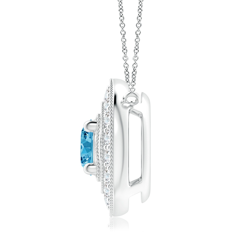 7.4mm Labgrown Vintage Style Lab-Grown Fancy Intense Blue Diamond Halo Pendant with Milgrain Detailing in White Gold - side 199
