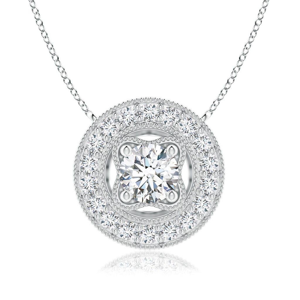 6.4mm FGVS Lab-Grown Vintage Style Diamond Halo Pendant with Milgrain Detailing in S999 Silver