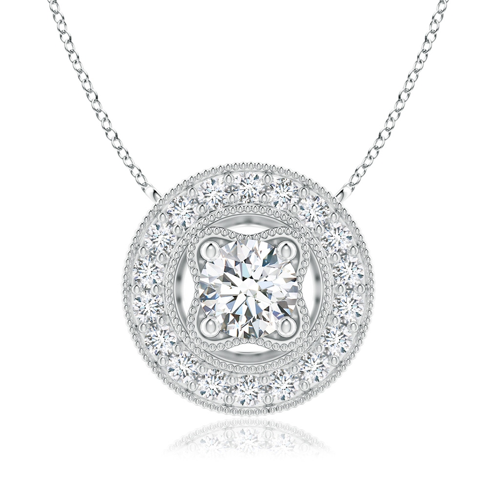 6.4mm FGVS Lab-Grown Vintage Style Diamond Halo Pendant with Milgrain Detailing in White Gold