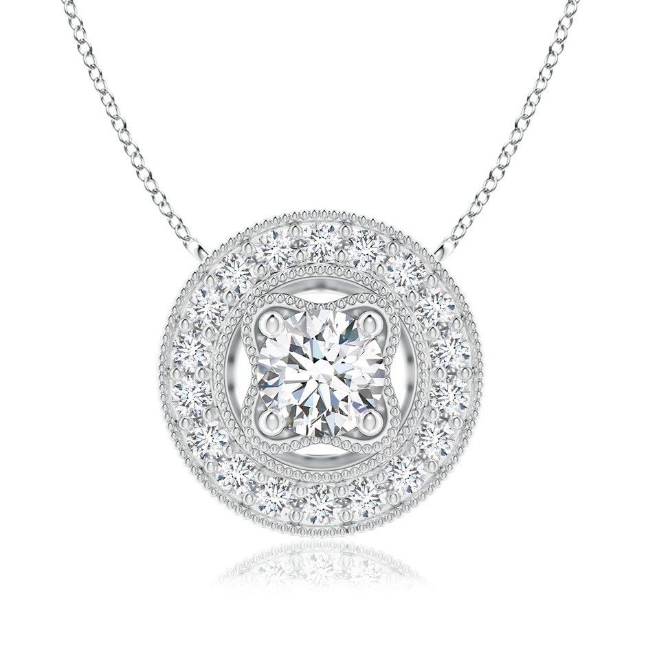 6.4mm FGVS Lab-Grown Vintage Style Diamond Halo Pendant with Milgrain Detailing in White Gold 