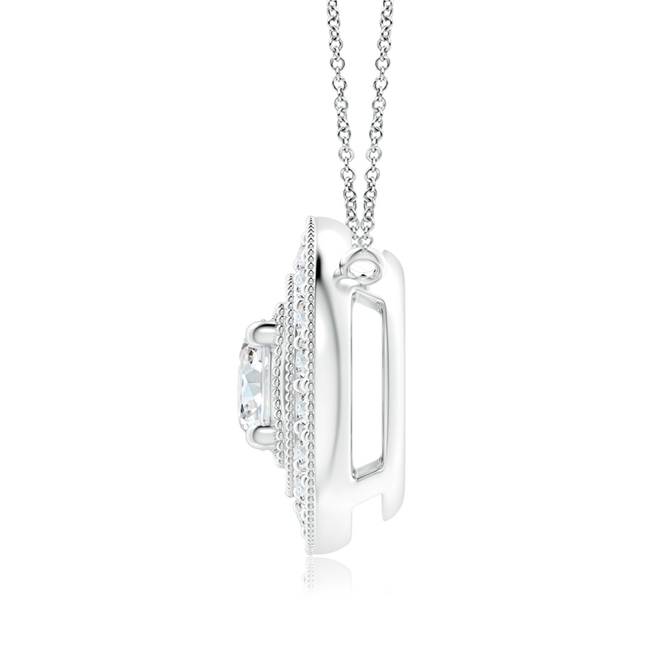 6.4mm FGVS Lab-Grown Vintage Style Diamond Halo Pendant with Milgrain Detailing in White Gold side 199