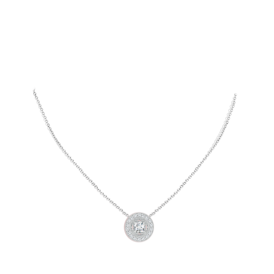 6.4mm FGVS Lab-Grown Vintage Style Diamond Halo Pendant with Milgrain Detailing in White Gold pen