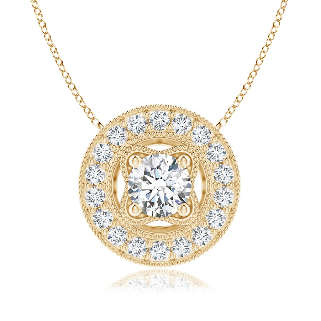 6.4mm FGVS Lab-Grown Vintage Style Diamond Halo Pendant with Milgrain Detailing in Yellow Gold