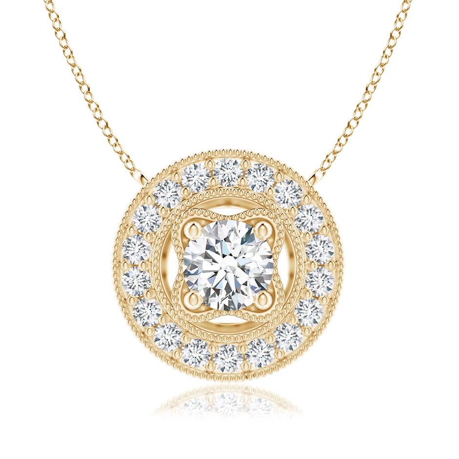 6.4mm FGVS Lab-Grown Vintage Style Diamond Halo Pendant with Milgrain Detailing in Yellow Gold 