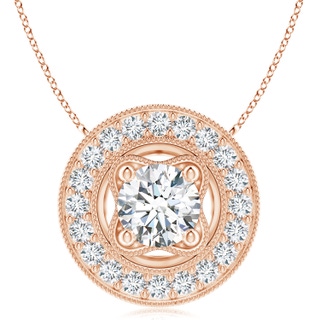 8mm FGVS Lab-Grown Vintage Style Diamond Halo Pendant with Milgrain Detailing in Rose Gold