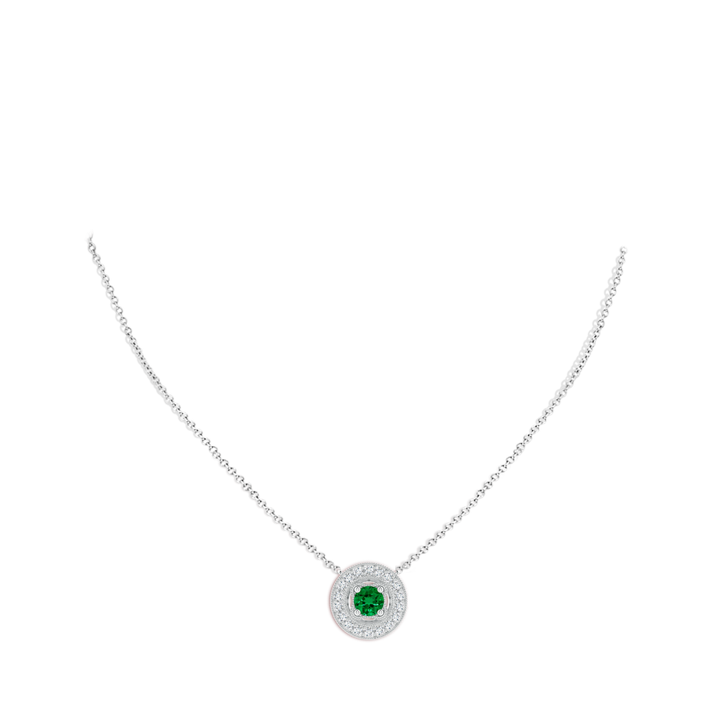 6mm Labgrown Lab-Grown Vintage Style Emerald Halo Pendant with Milgrain Detailing in White Gold pen