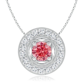 7.4mm Labgrown Vintage Style Lab-Grown Fancy Intense Pink Diamond Halo Pendant with Milgrain Detailing in P950 Platinum