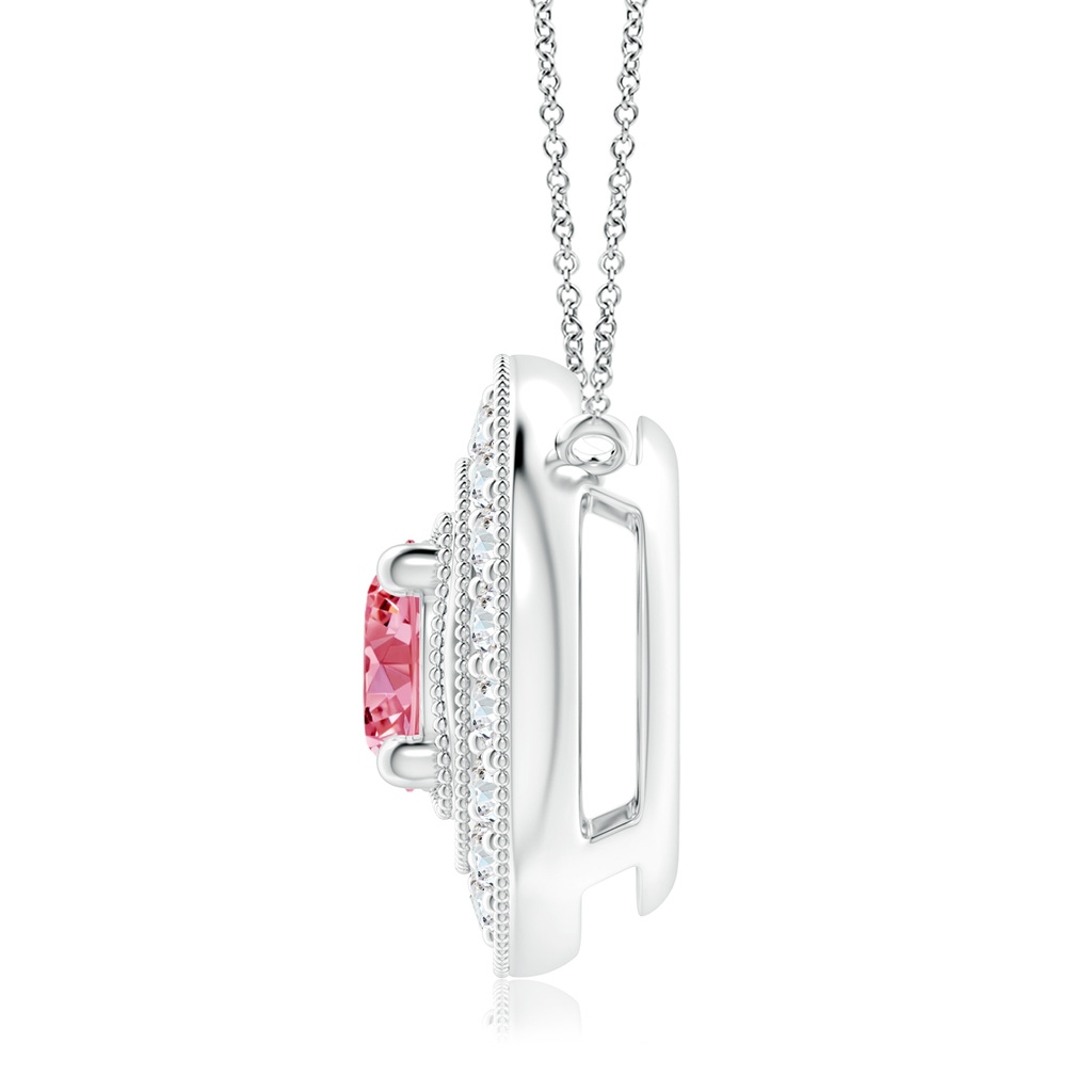 7.4mm Labgrown Vintage Style Lab-Grown Fancy Intense Pink Diamond Halo Pendant with Milgrain Detailing in White Gold - side 199