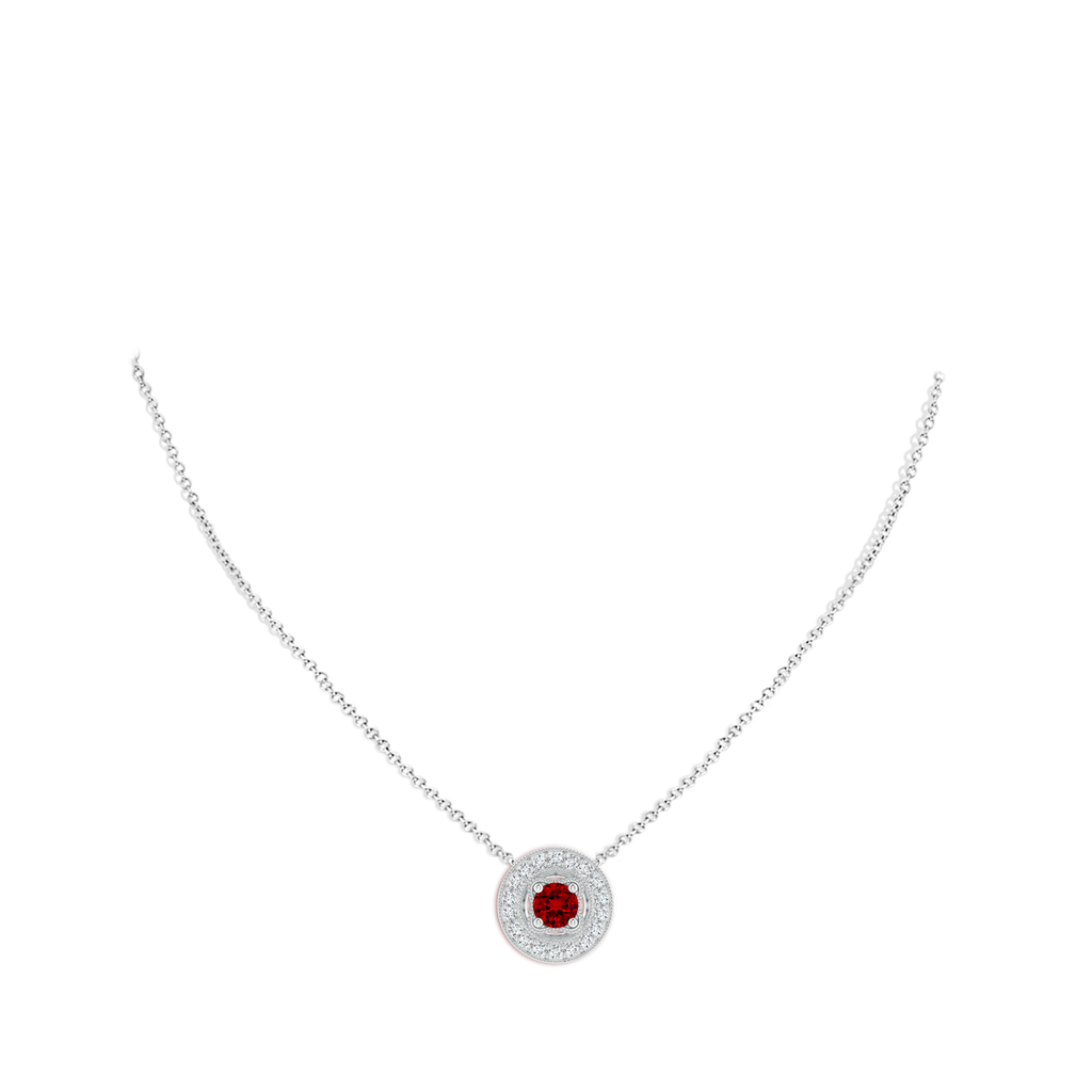 6mm Labgrown Lab-Grown Vintage Style Ruby Halo Pendant with Milgrain Detailing in White Gold pen
