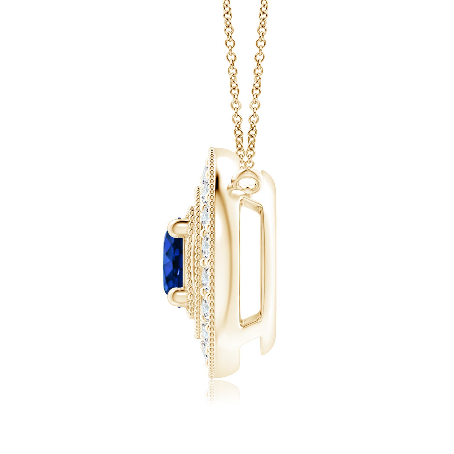6mm Labgrown Lab-Grown Vintage Style Blue Sapphire Halo Pendant with Milgrain Detailing in 18K Yellow Gold